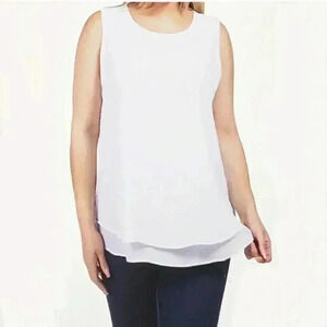 NWT Cristina B Sleeveless White Top Large Flowy  Semi Sheer Blouse Lightweight